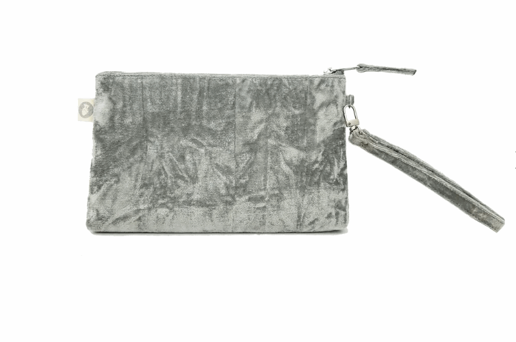 Grey Velvet Mini Luxe Clutch - Quilted Koala