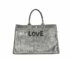 East West Bag: Grey Crushed Velvet LOVE - Quilted Koala