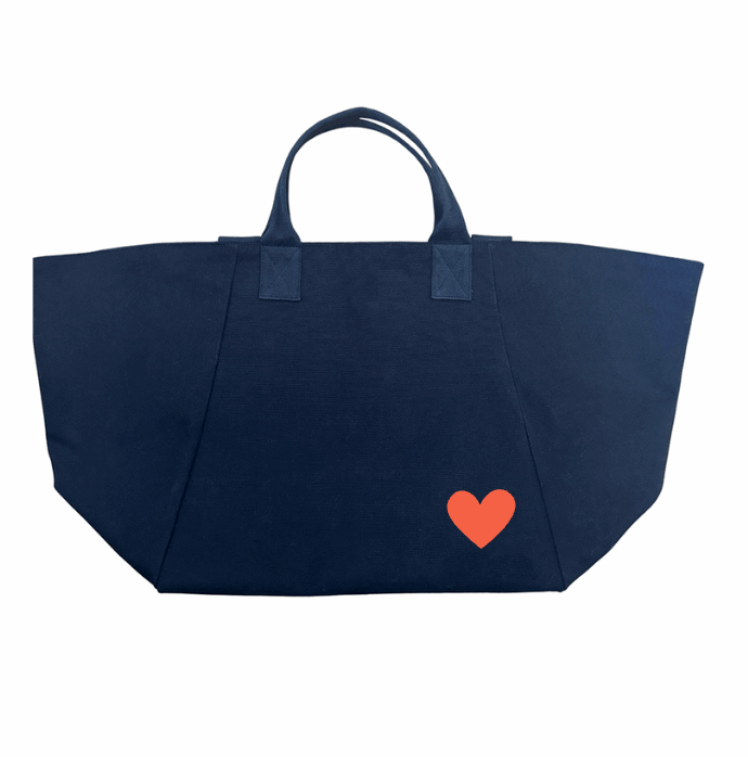 Navy Chelsea Bag with Tangerine Heart - Quilted Koala