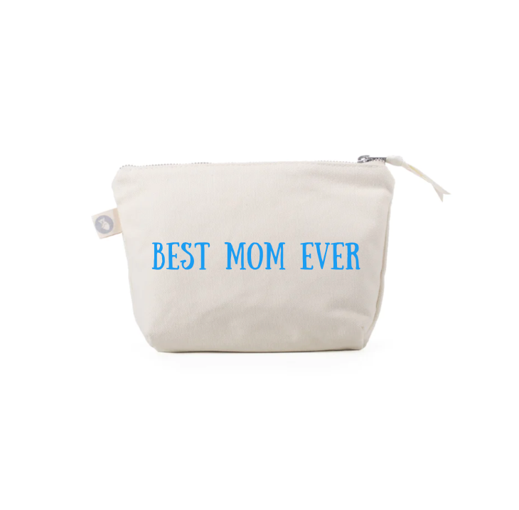BEST MOM EVER - Natural Makeup Bag with Capri Blue - NEW! - Quilted Koala