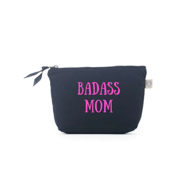 BADASS MOM - Navy Makeup Bag with Pink - NEW! - Quilted Koala