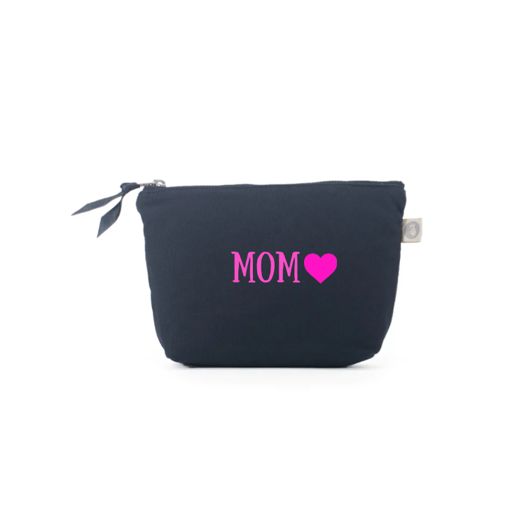 MOM (heart)- Navy Makeup Bag with Pink - NEW! - Quilted Koala
