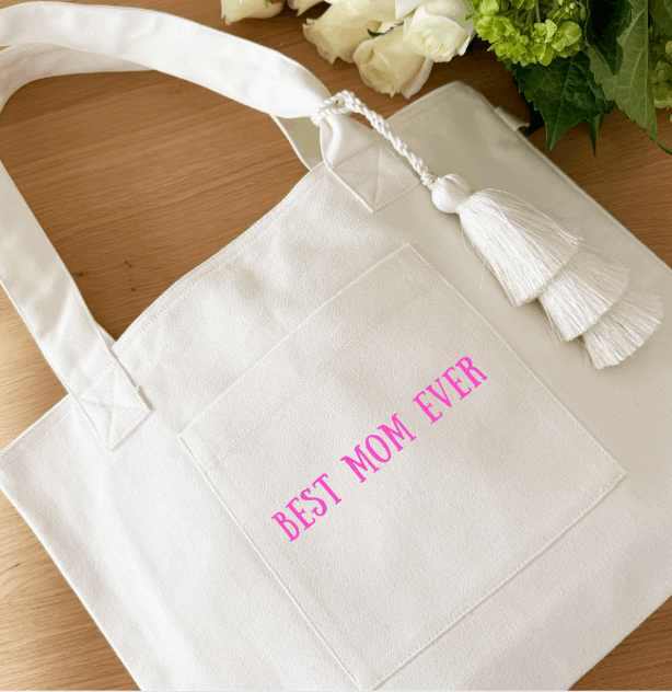 BEST MOM EVER - Midi Everything Bag Natural and Pink NEW! - Quilted Koala