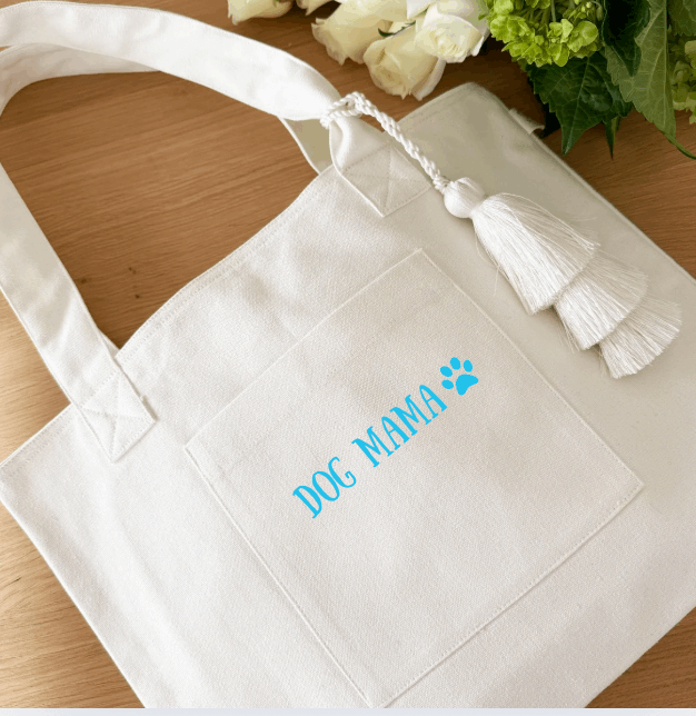 DOG MAMA - Midi Everything Bag Natural and Capri Blue NEW! - Quilted Koala