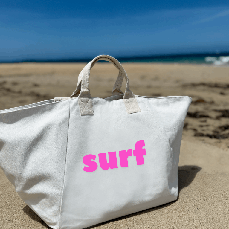 Natural Chelsea Bag with SURF in Hot Pink - Quilted Koala