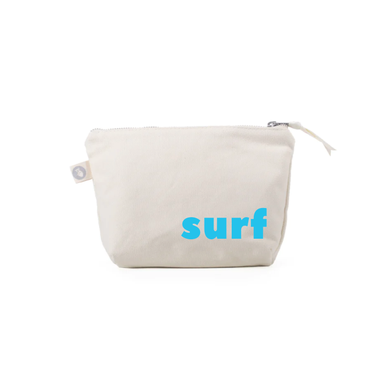SURF Makeup Bag with Natural with Capri Blue - Quilted Koala