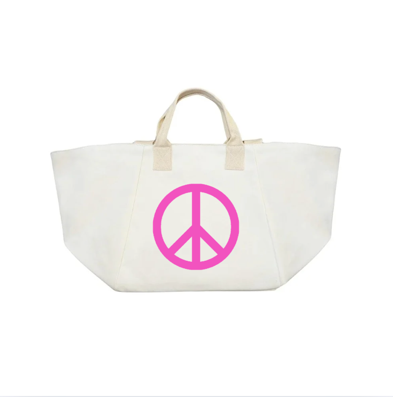 Natural Chelsea Bag with Neon Pink BOLD PEACE SIGN - Quilted Koala