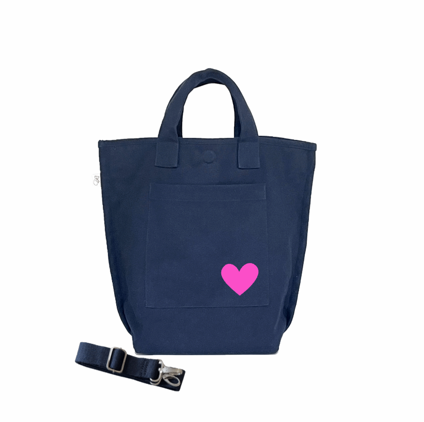Navy SOHO Bag with Petite Heart (Pink) NEW! - Quilted Koala