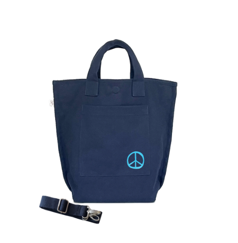 Navy SOHO Bag with Petite Peace Sign (Capri Blue) NEW! - Quilted Koala