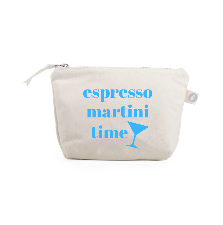 Espresso Martini Time - Natural Makeup Bag with Capri Blue - NEW! - Quilted Koala