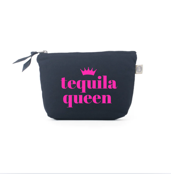 TEQUILA QUEEN - Navy Makeup Bag with Pink - NEW! - Quilted Koala