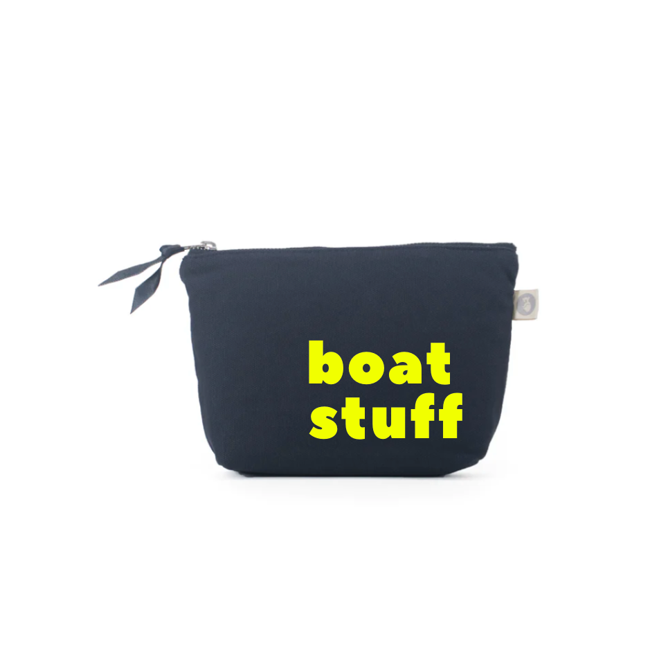 Navy Makeup Bag with Neon Yellow BOAT STUFF - Quilted Koala