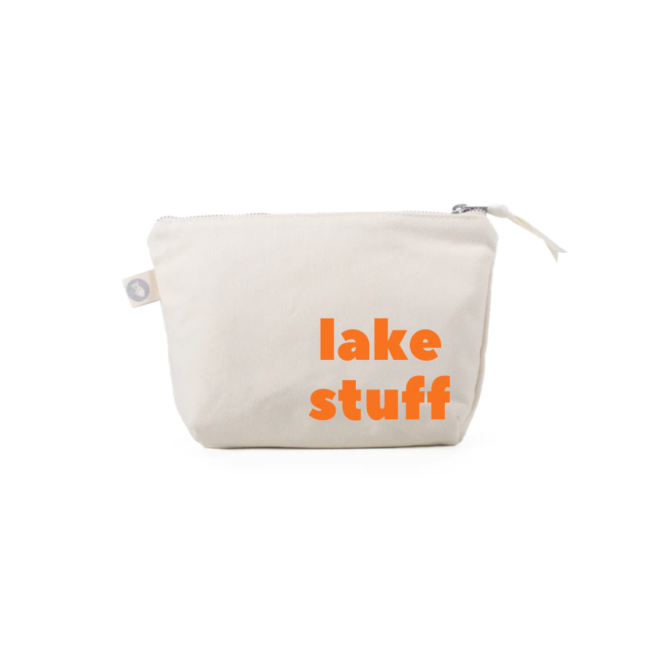 Natural Makeup Bag with Neon Tangerine LAKE STUFF - Quilted Koala