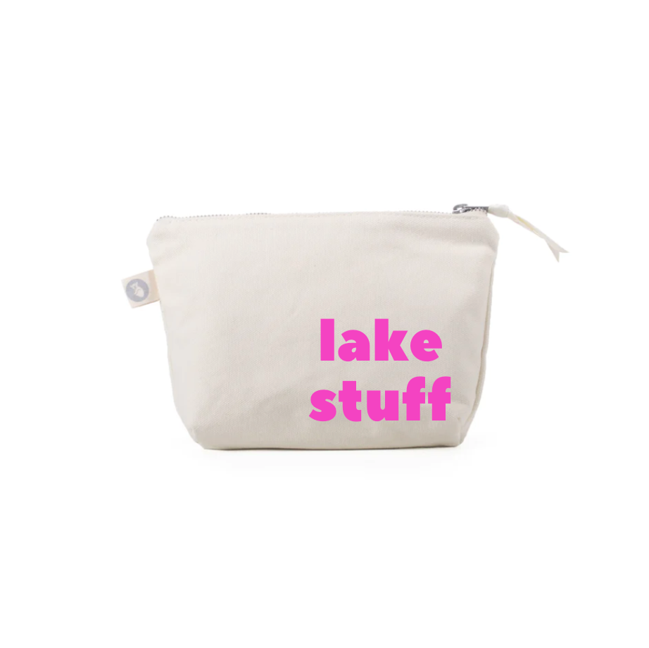 Natural Makeup Bag with Neon Pink LAKE STUFF - Quilted Koala