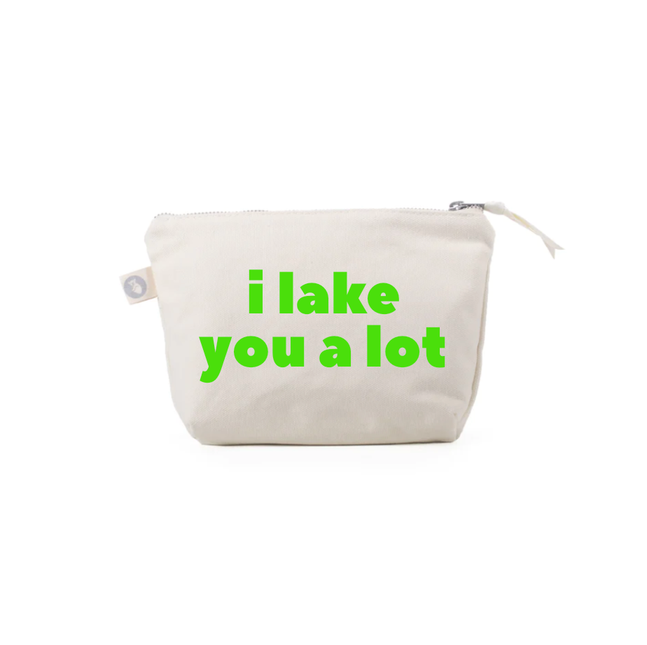Natural Makeup Bag with Neon Green I LAKE YOU A LOT - Quilted Koala