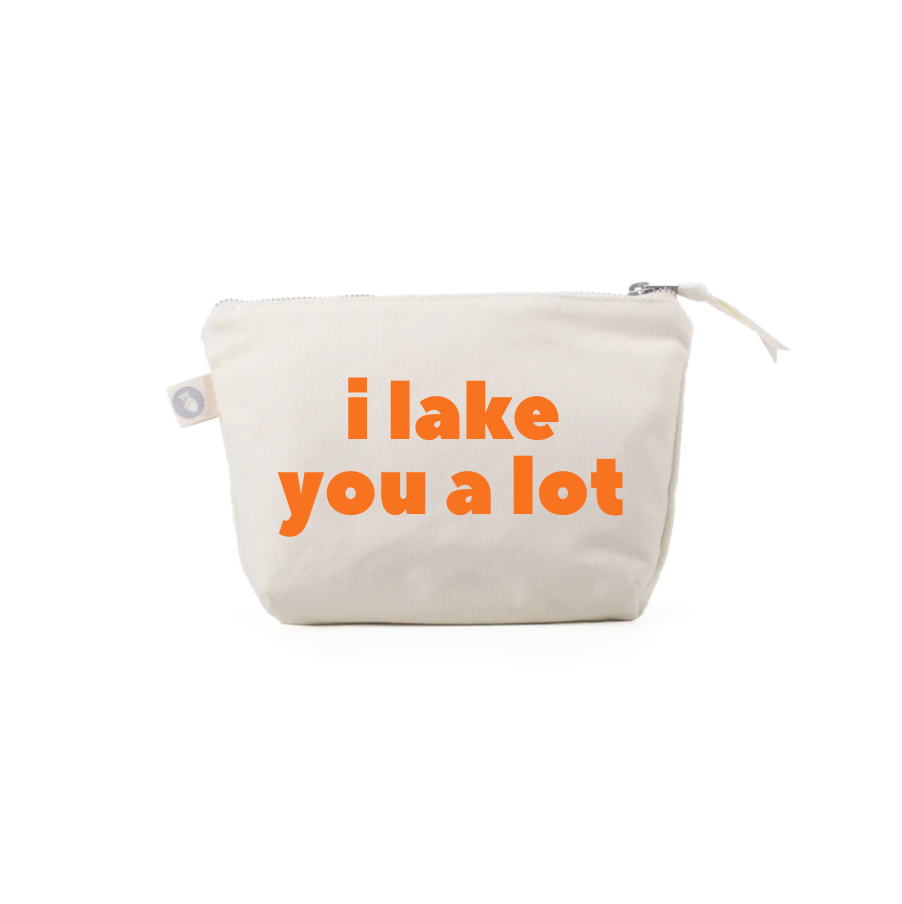 Natural Makeup Bag with Neon Tangerine I LAKE YOU A LOT - Quilted Koala