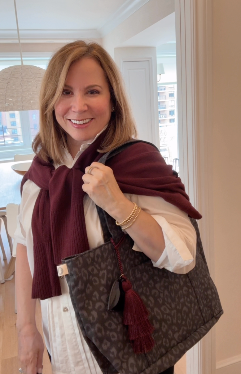 Black Leopard Midi Zipper Tote Bundle (Bordeaux) - Quilted Koala