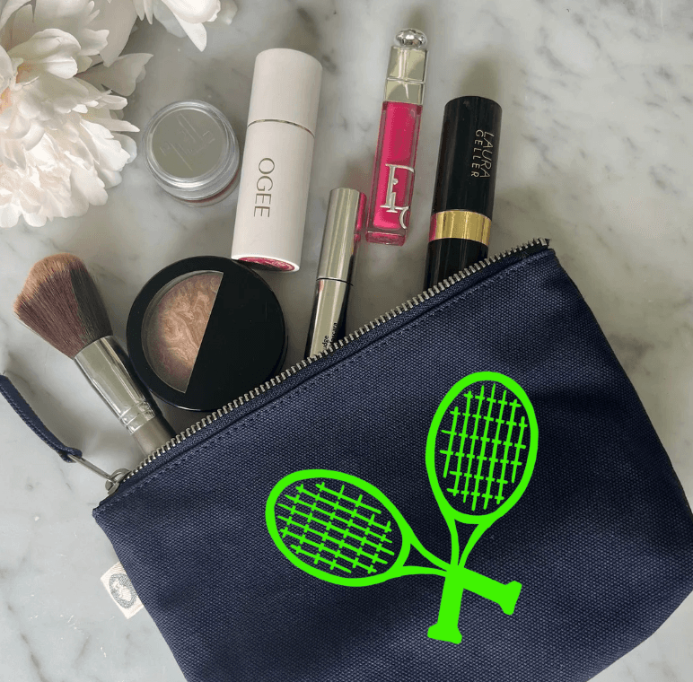 TENNIS RACQUETS Makeup Bag- Navy with Green - Quilted Koala