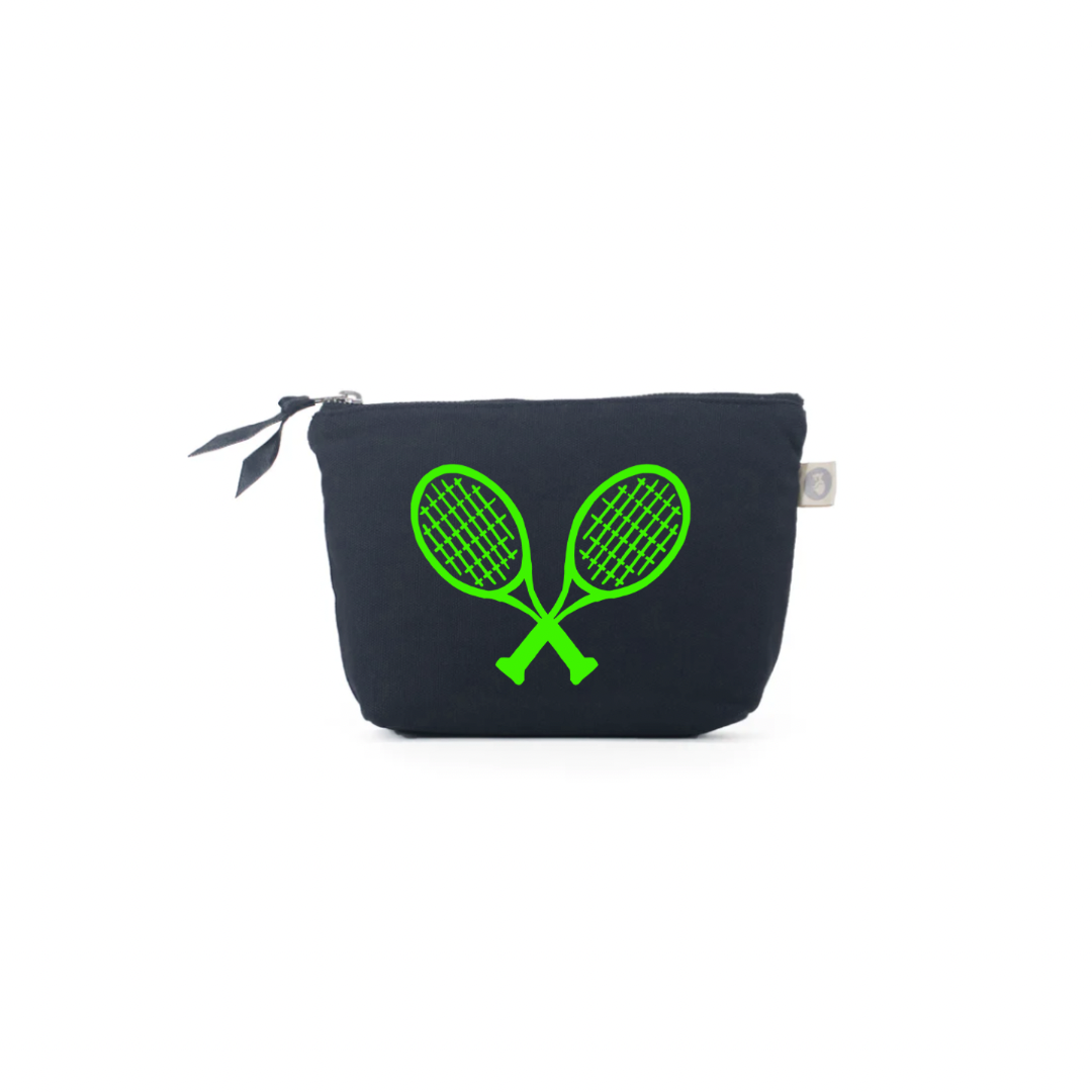 TENNIS RACQUETS Makeup Bag- Navy with Green - Quilted Koala