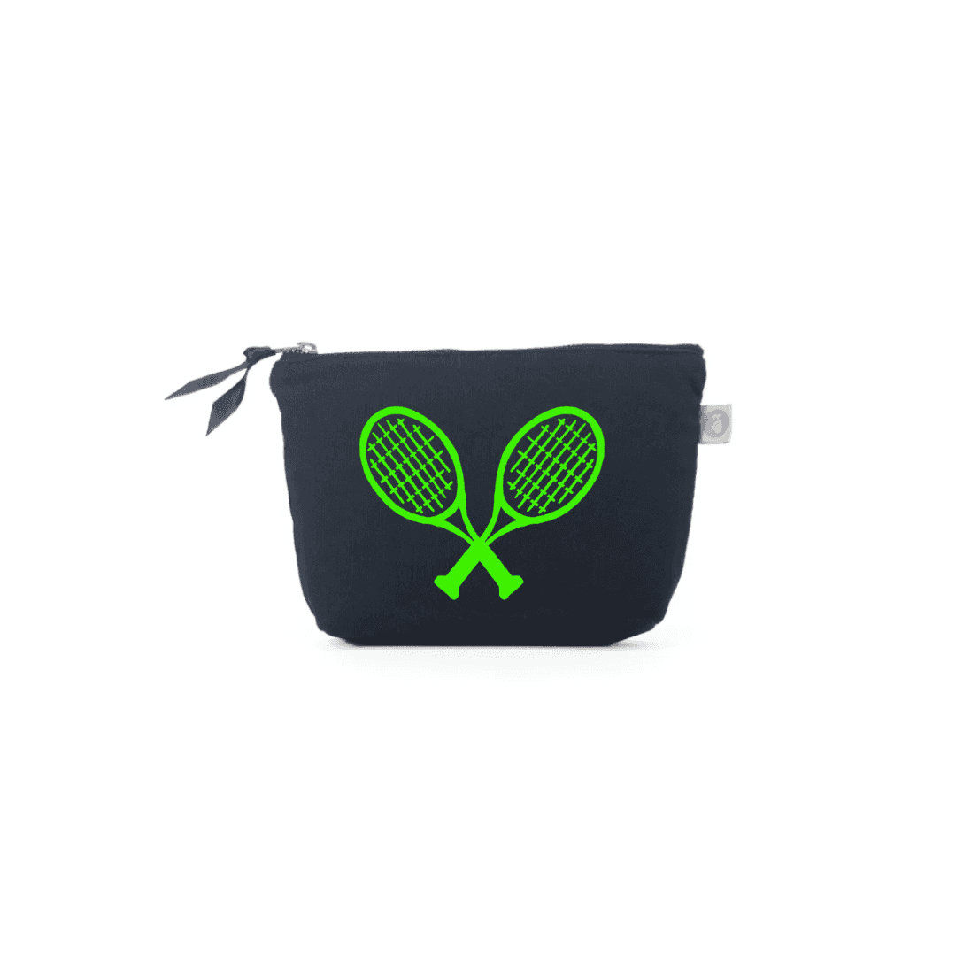 TENNIS RACQUETS Makeup Bag- Navy with Green - Quilted Koala