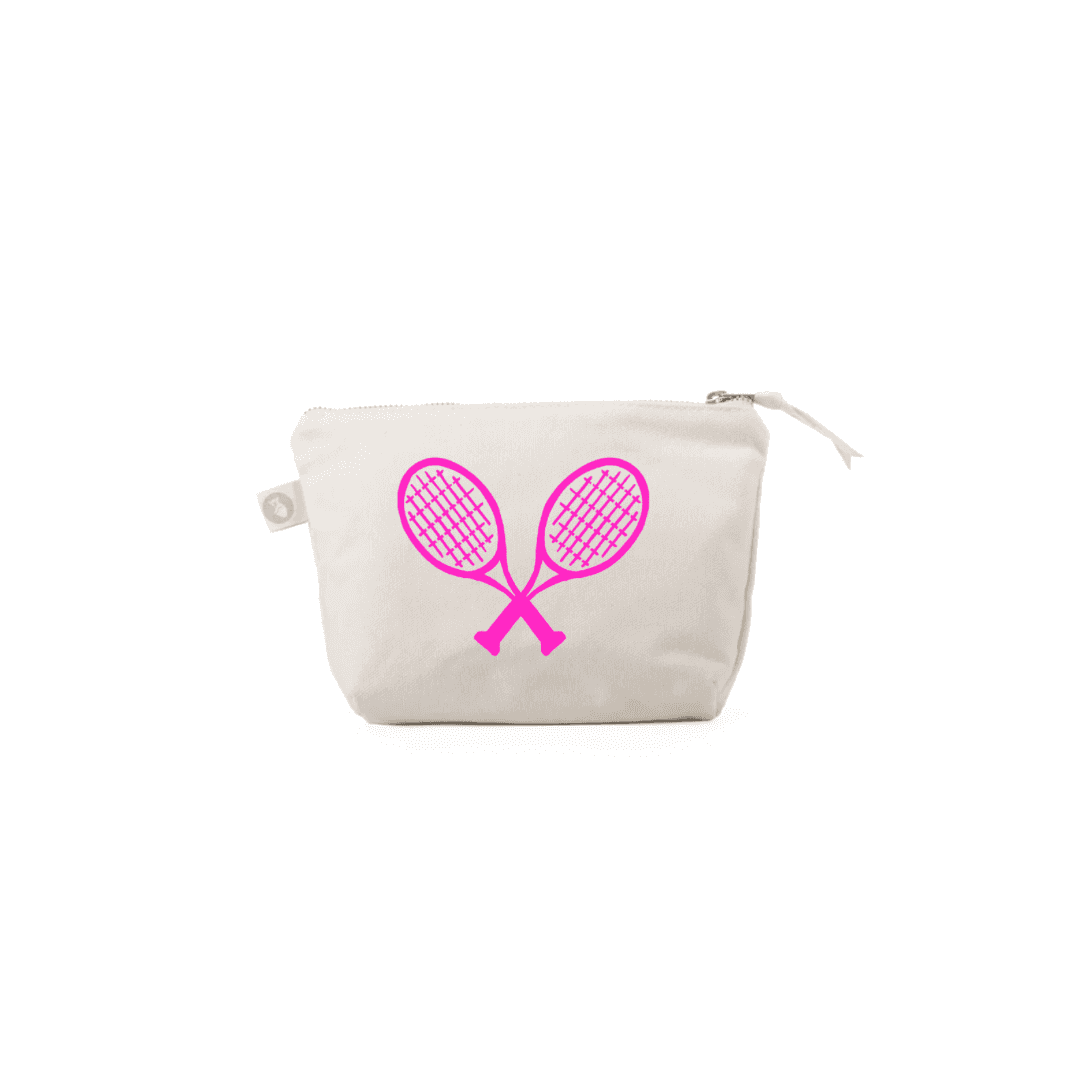 Tennis Racquets Makeup Bag - Natural and Pink - Quilted Koala