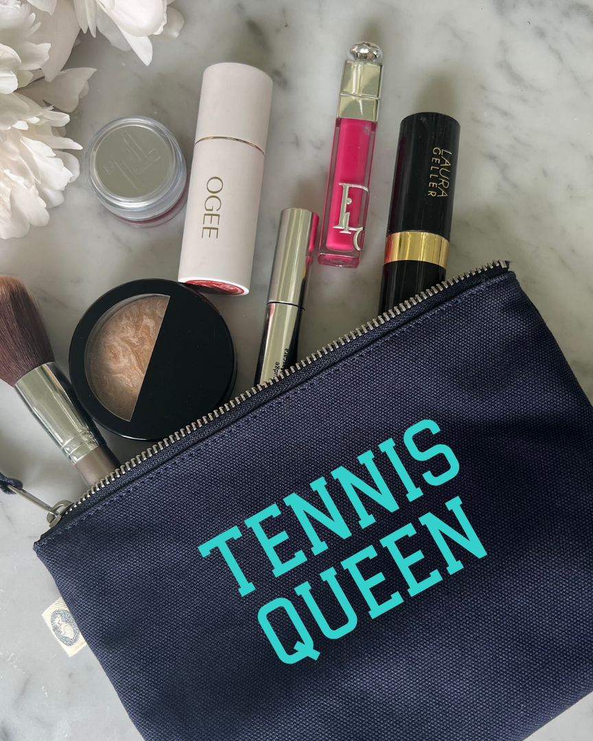 TENNIS QUEEN Makeup Bag- Navy with Aqua - Quilted Koala