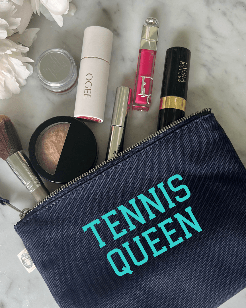 TENNIS QUEEN Makeup Bag- Navy with Aqua - Quilted Koala
