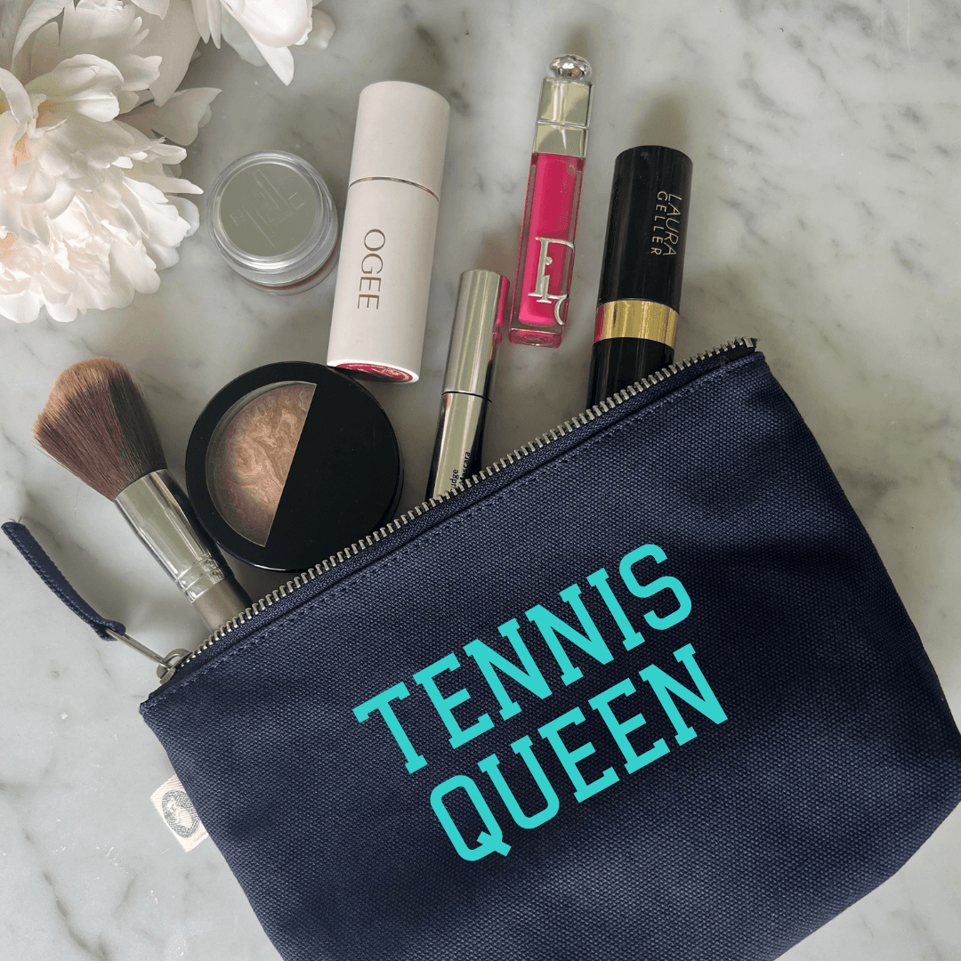 TENNIS QUEEN Makeup Bag- Navy with Aqua - Quilted Koala