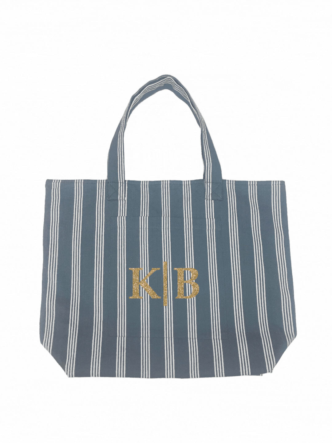 Blue Ticking Stripe Everything Bag-- Split Letter Monogram - Quilted Koala