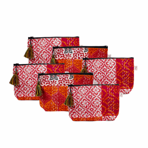 Bridesmaid Gift Bundle: 6 Red & Pink Boho Makeup Bags ONLY $144 WITH CODE: BRIDE - Quilted Koala
