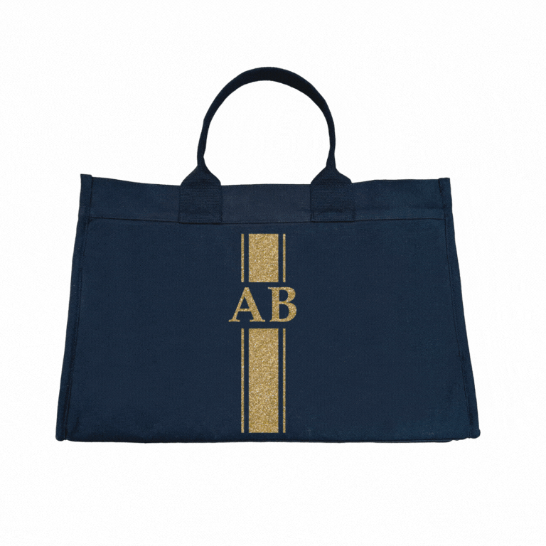NEW! Anywhere Bag with Trolley Sleeve in Navy MONOGRAM STRIPE - Quilted Koala