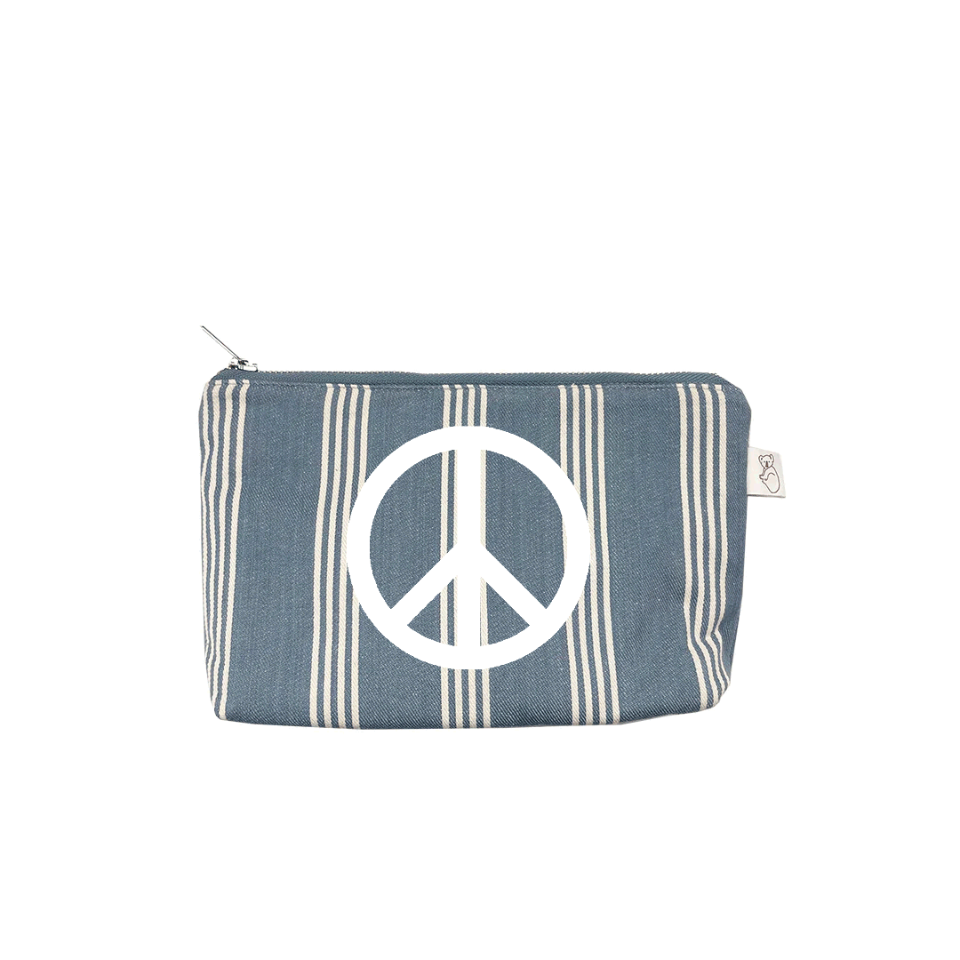 Makeup Bag: Blue Ticking Stripe - Quilted Koala