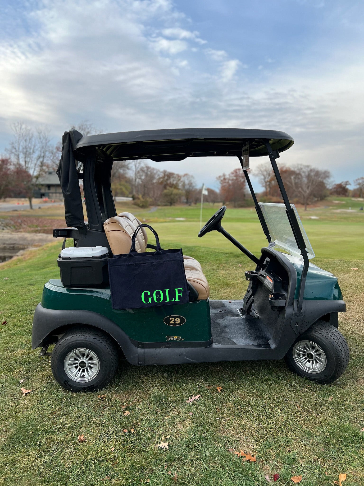 Golf Cart Anywhere Bag in Navy with Neon Green GOLF - Quilted Koala