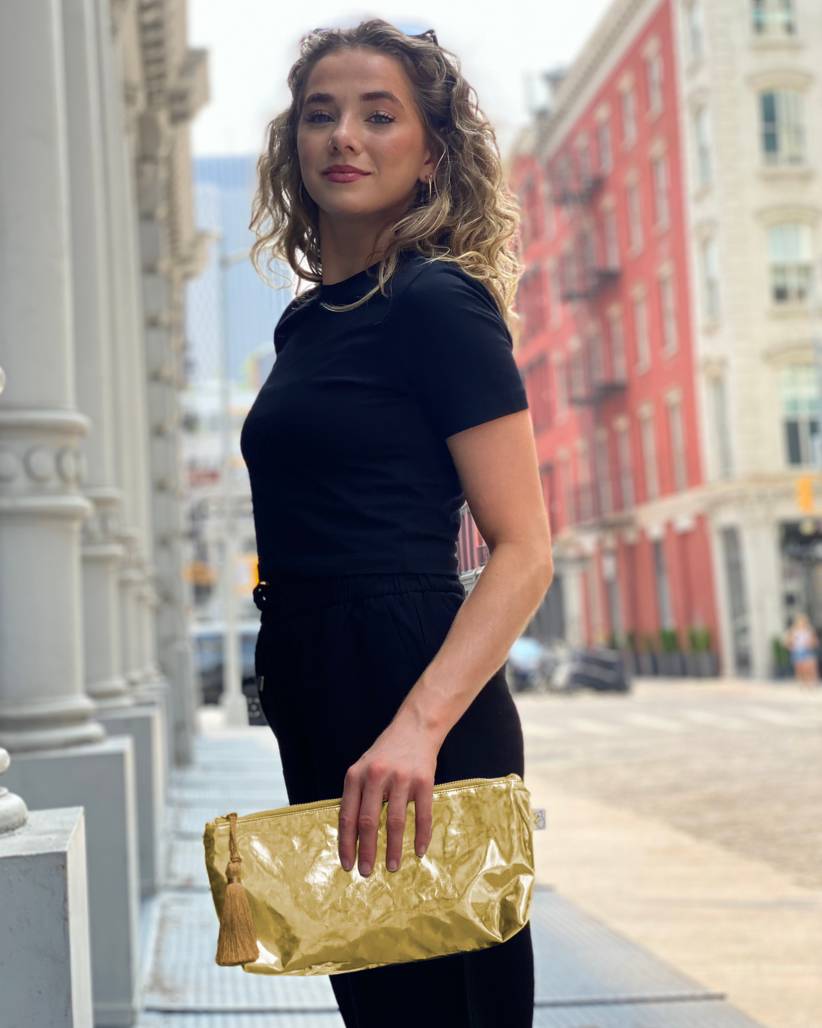 Gold Metallic Hold Me Clutch - Quilted Koala