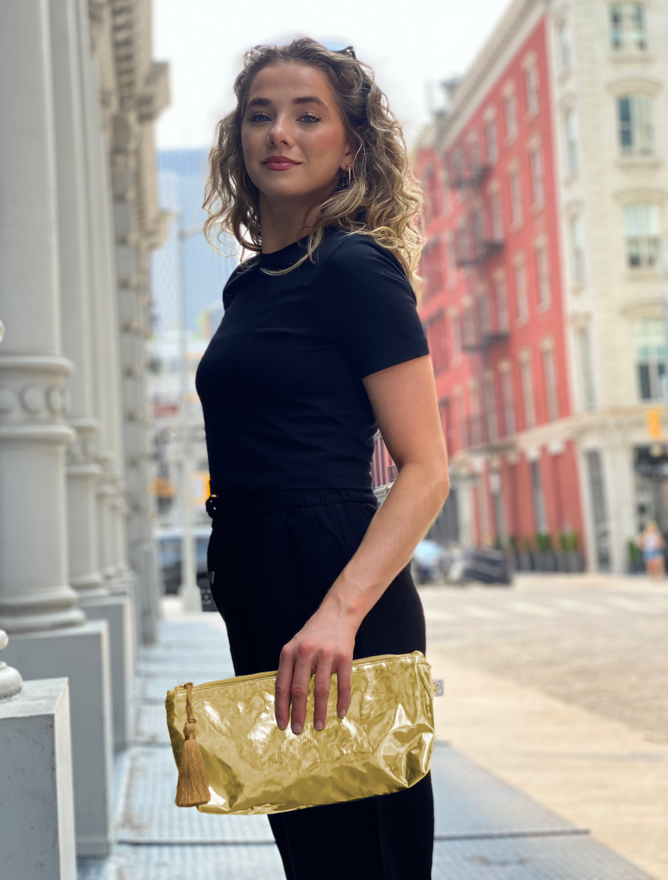 Gold Metallic Hold Me Clutch - Quilted Koala