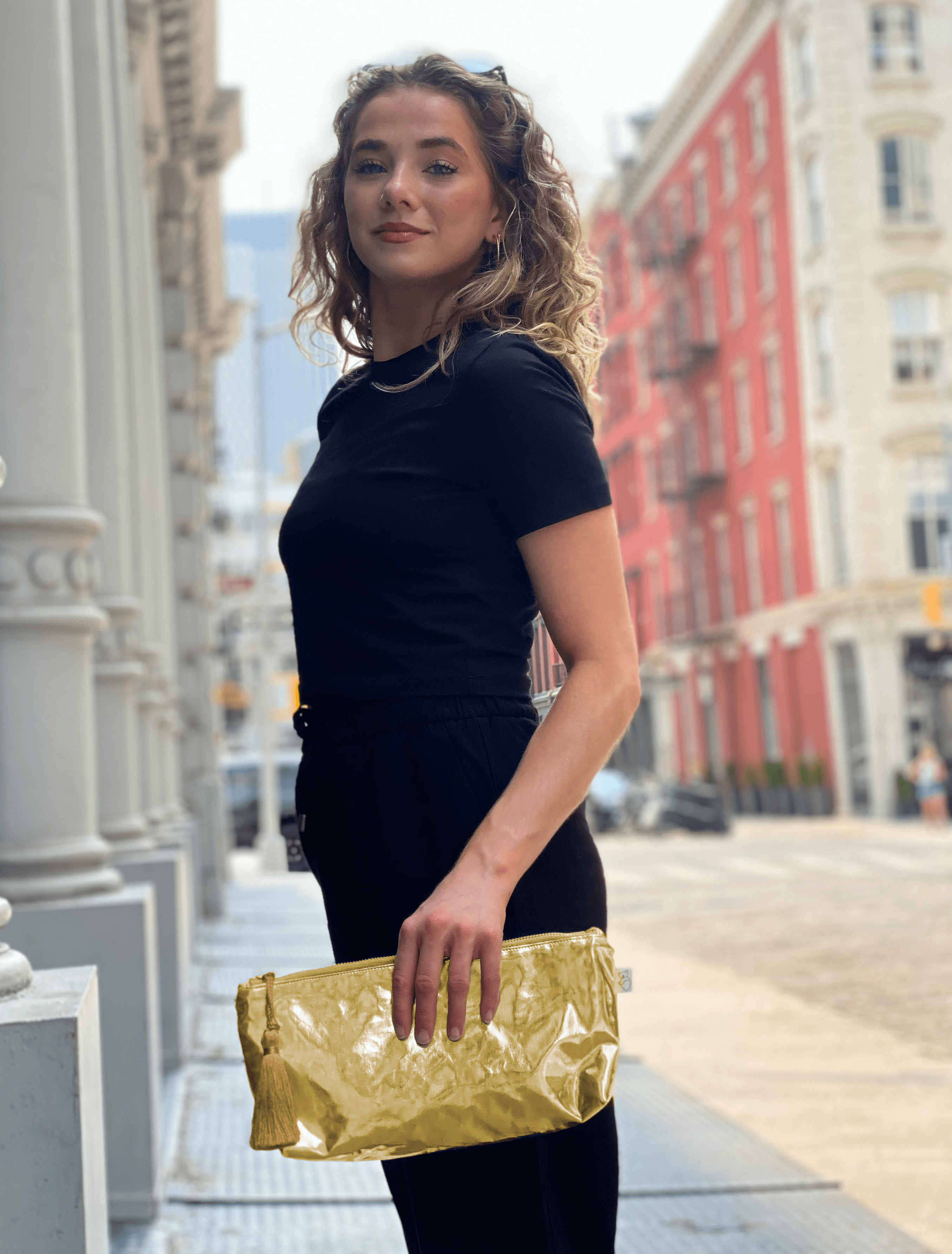 Gold Metallic Hold Me Clutch - Quilted Koala