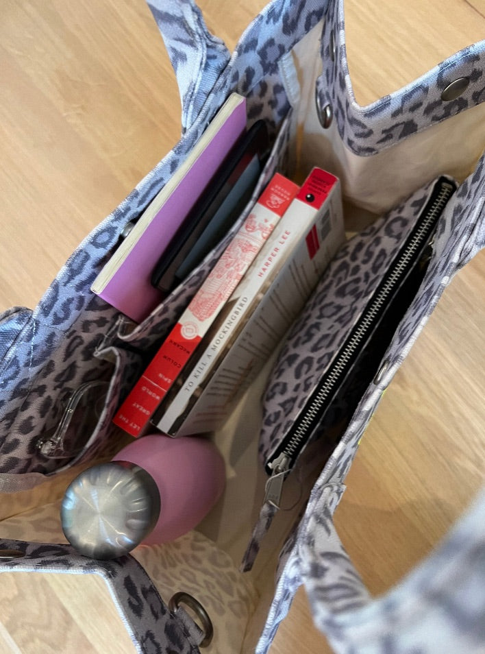 Grey Leopard Midi East West Crossbody + FREE Grey Leopard Clutch - Quilted Koala