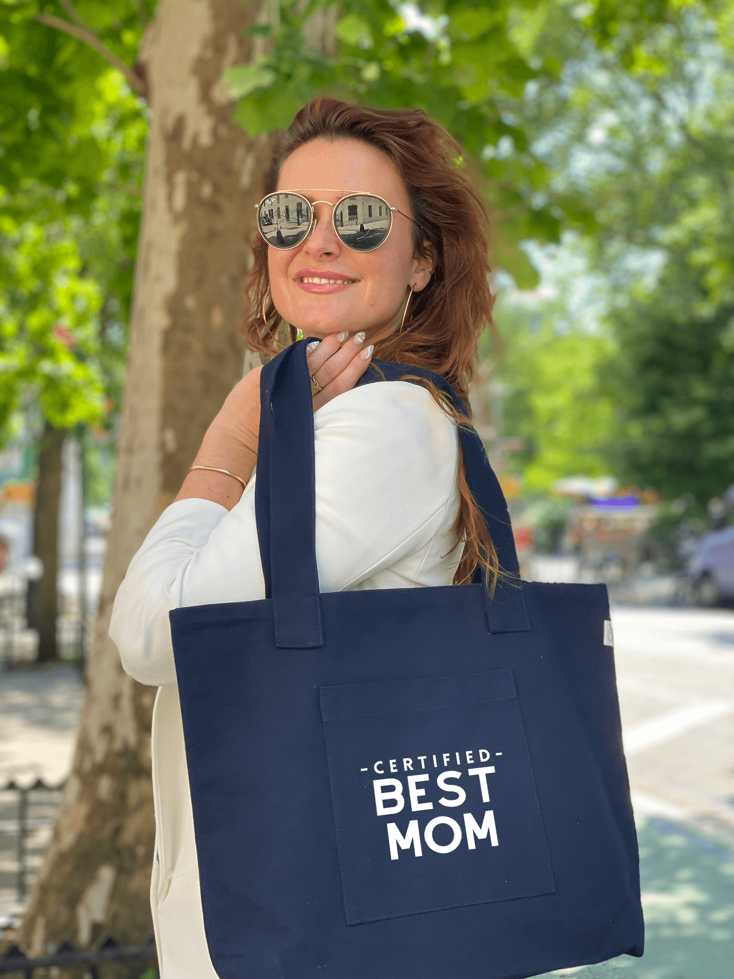 Navy Midi Everything Bag - White Matte Certified Best Mom - Quilted Koala