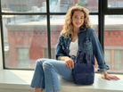 Midi Town Crossbody Bag: Navy Vegan Suede - Quilted Koala