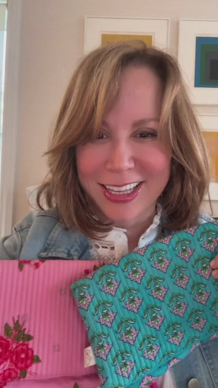 Foldover Clutch/ Travel Jewelry Organizer- Quilted Pink Floral - Quilted Koala