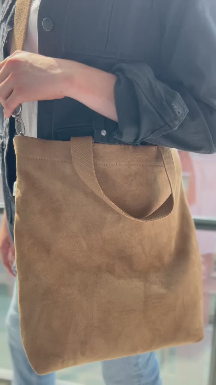 Town Crossbody Bag: Mocha Vegan Suede - Quilted Koala
