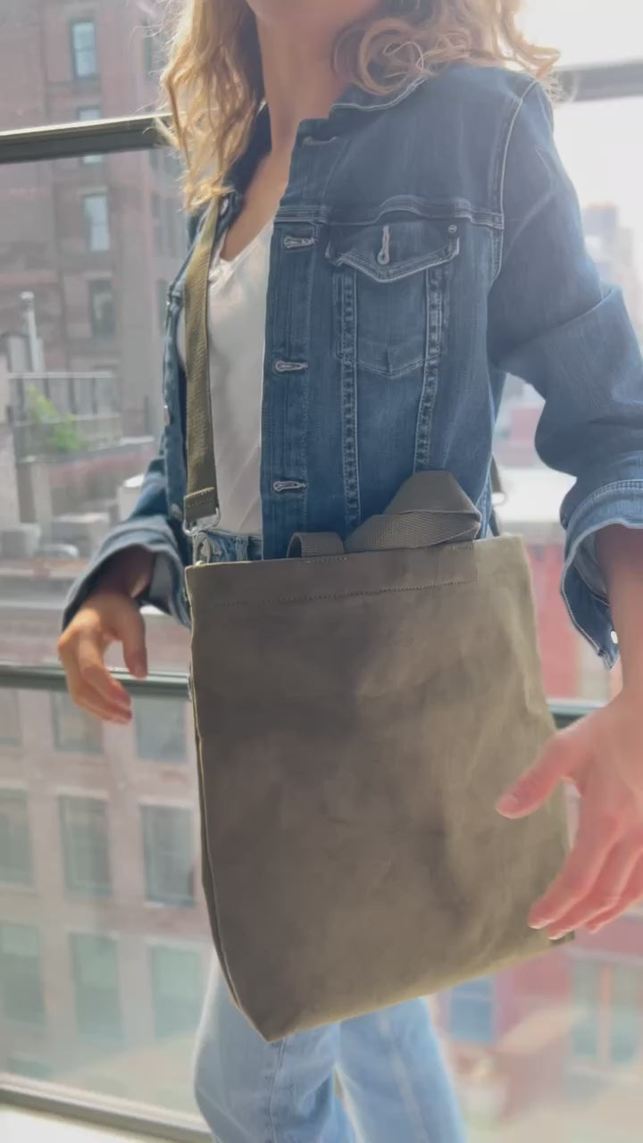 Town Crossbody Bag: Olive Vegan Suede - Quilted Koala