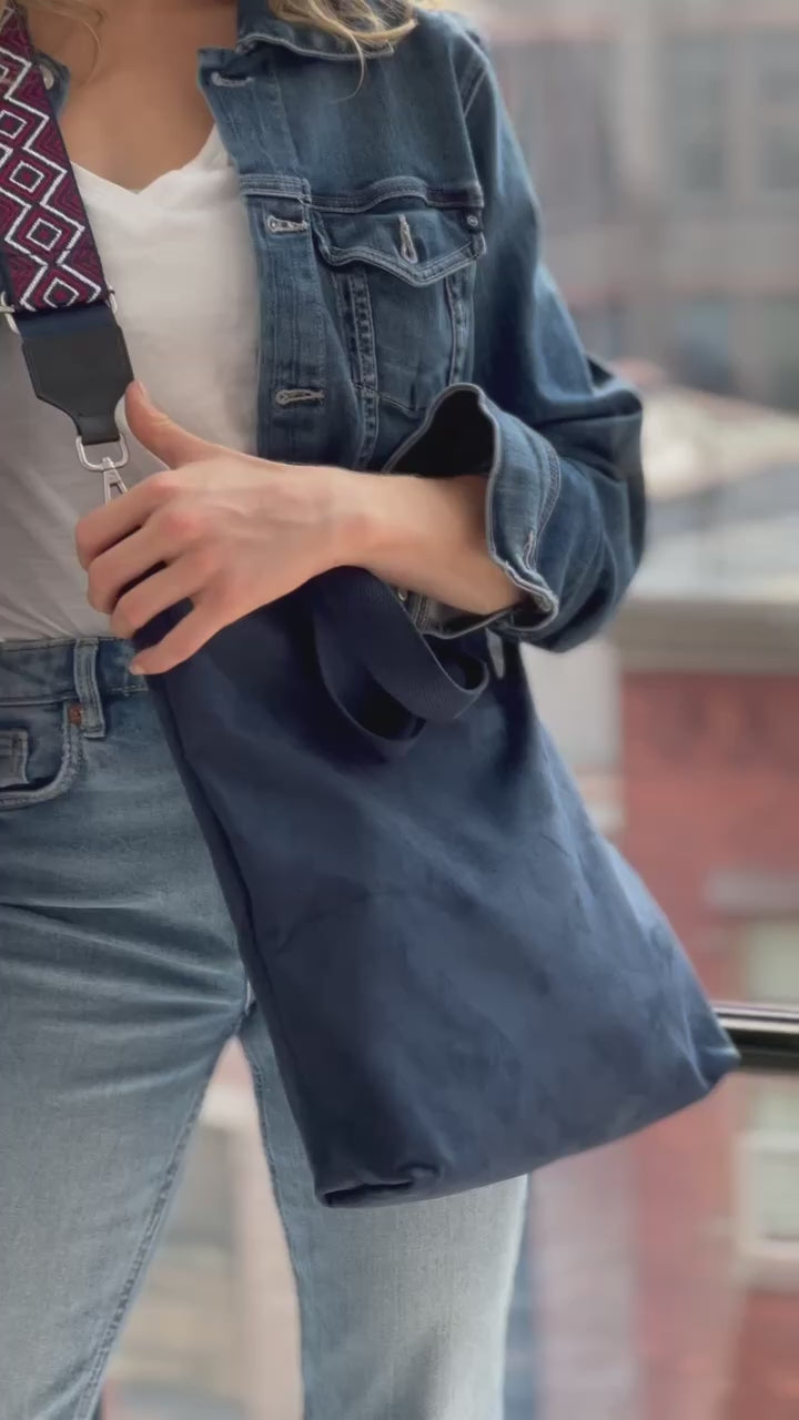 Town Crossbody Bag: Navy Vegan Suede - Quilted Koala