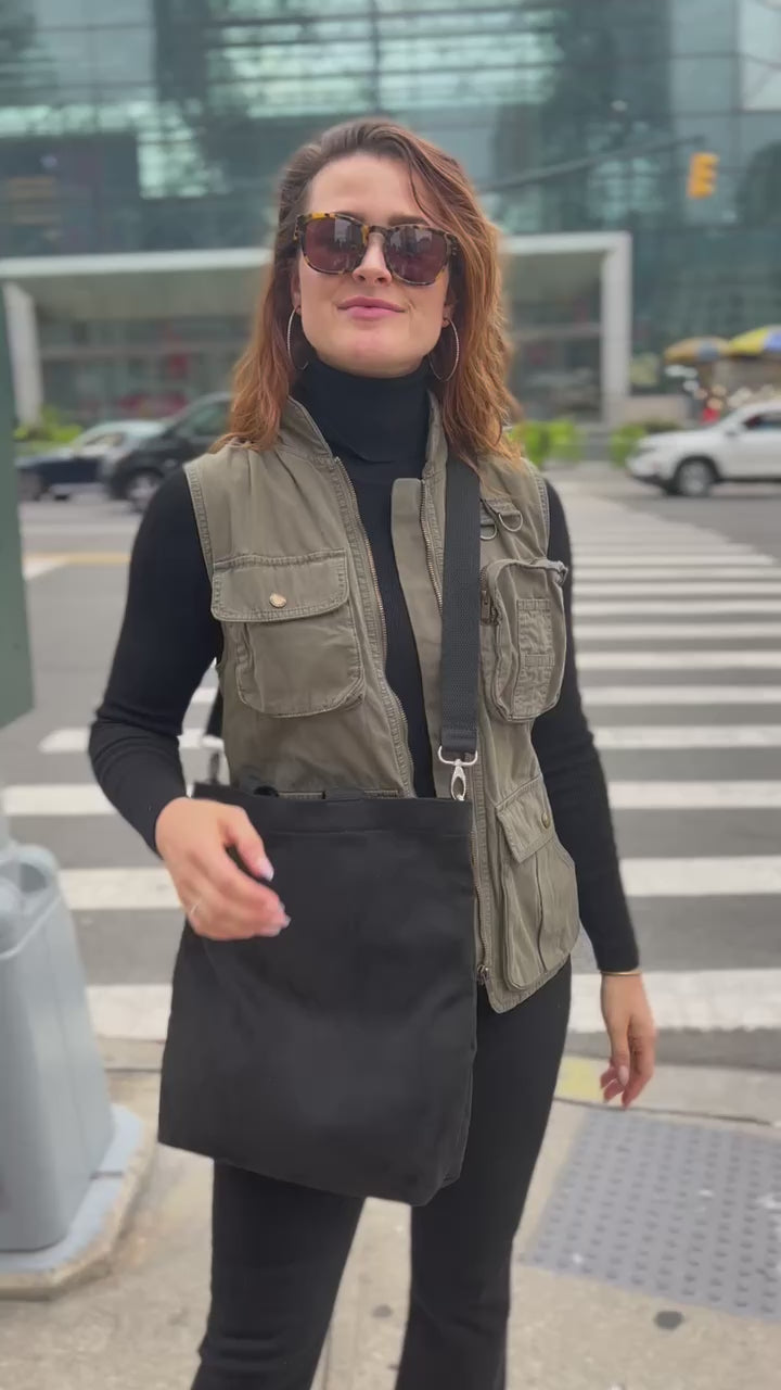 Town Crossbody Bag: Black Vegan Suede - Quilted Koala