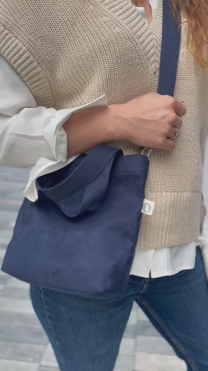 Midi Town Crossbody Bag: Navy Vegan Suede - Quilted Koala