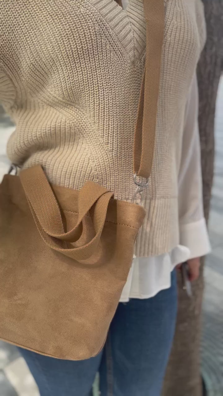 Midi Town Crossbody Bag: Mocha Vegan Suede - Quilted Koala