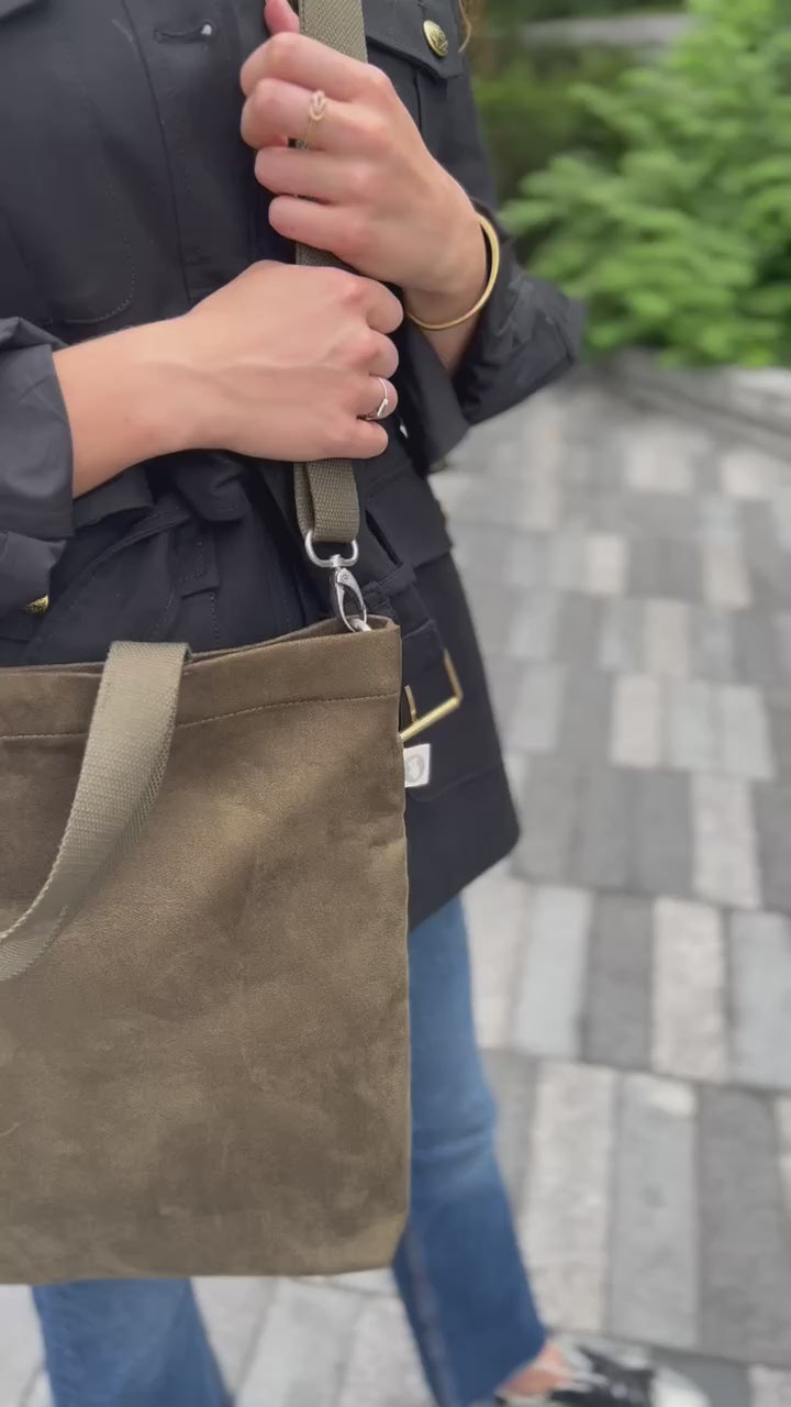 Town Crossbody Bag: Olive Vegan Suede - Quilted Koala