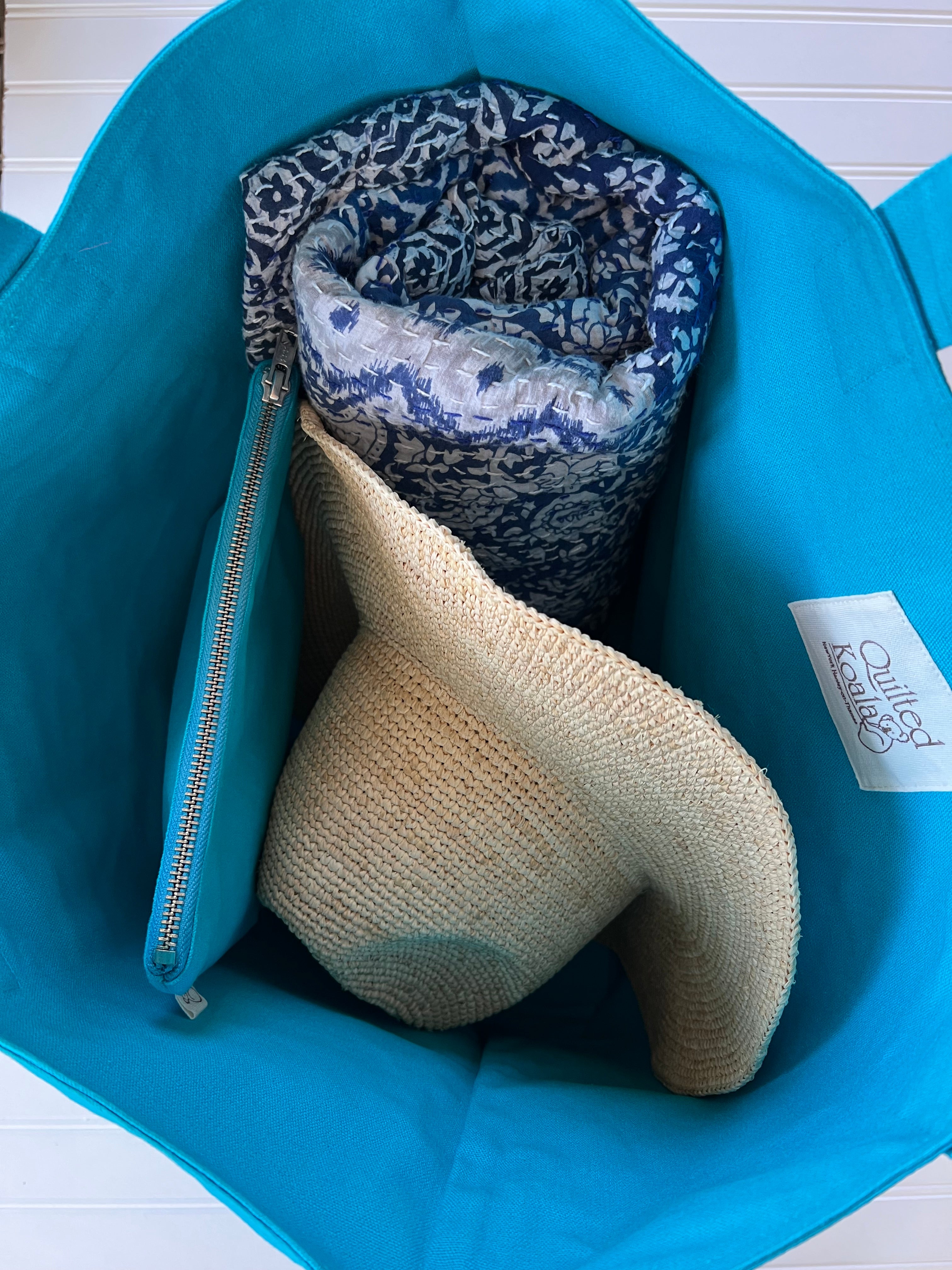 Special Bundle: Aqua Everything Bag with White Matte Double Stripe + FREE Aqua Tassel - Quilted Koala