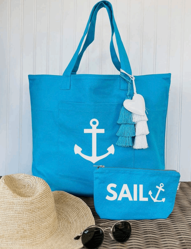 Aqua Everything Bag White Anchor NEW! - Quilted Koala