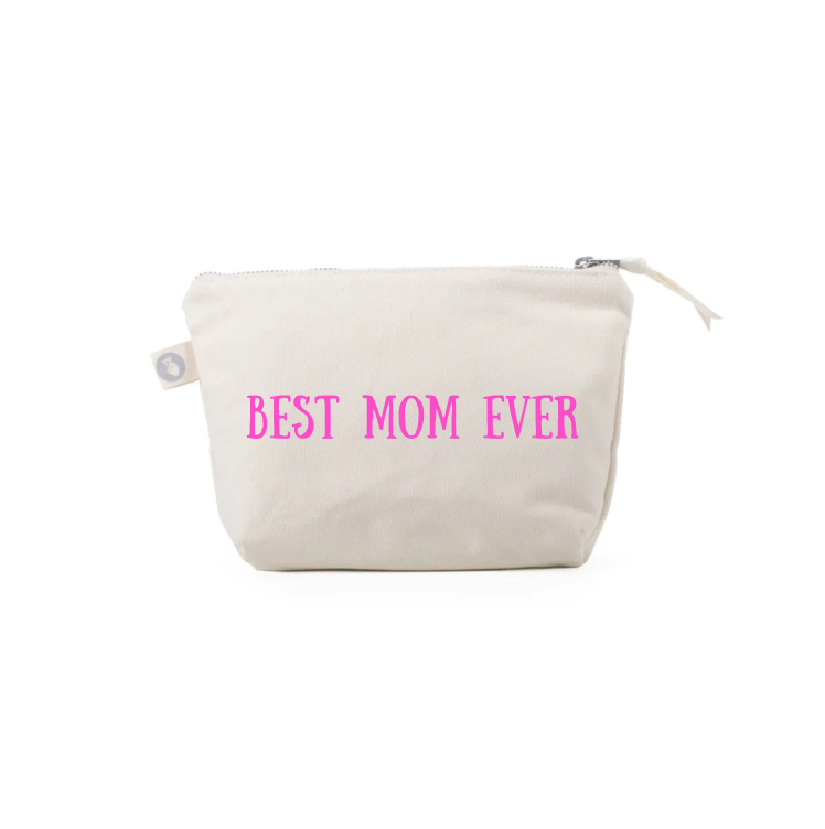 BEST MOM EVER - Natural Makeup Bag with Pink - NEW! - Quilted Koala